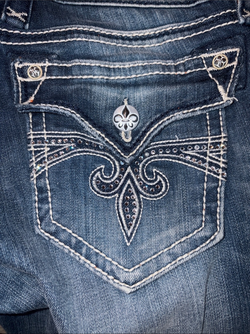 Rock Revival Women's Size 30 Medium Blue Bling Sora Capri Stretchy Denim Jeans - Picture 10 of 11